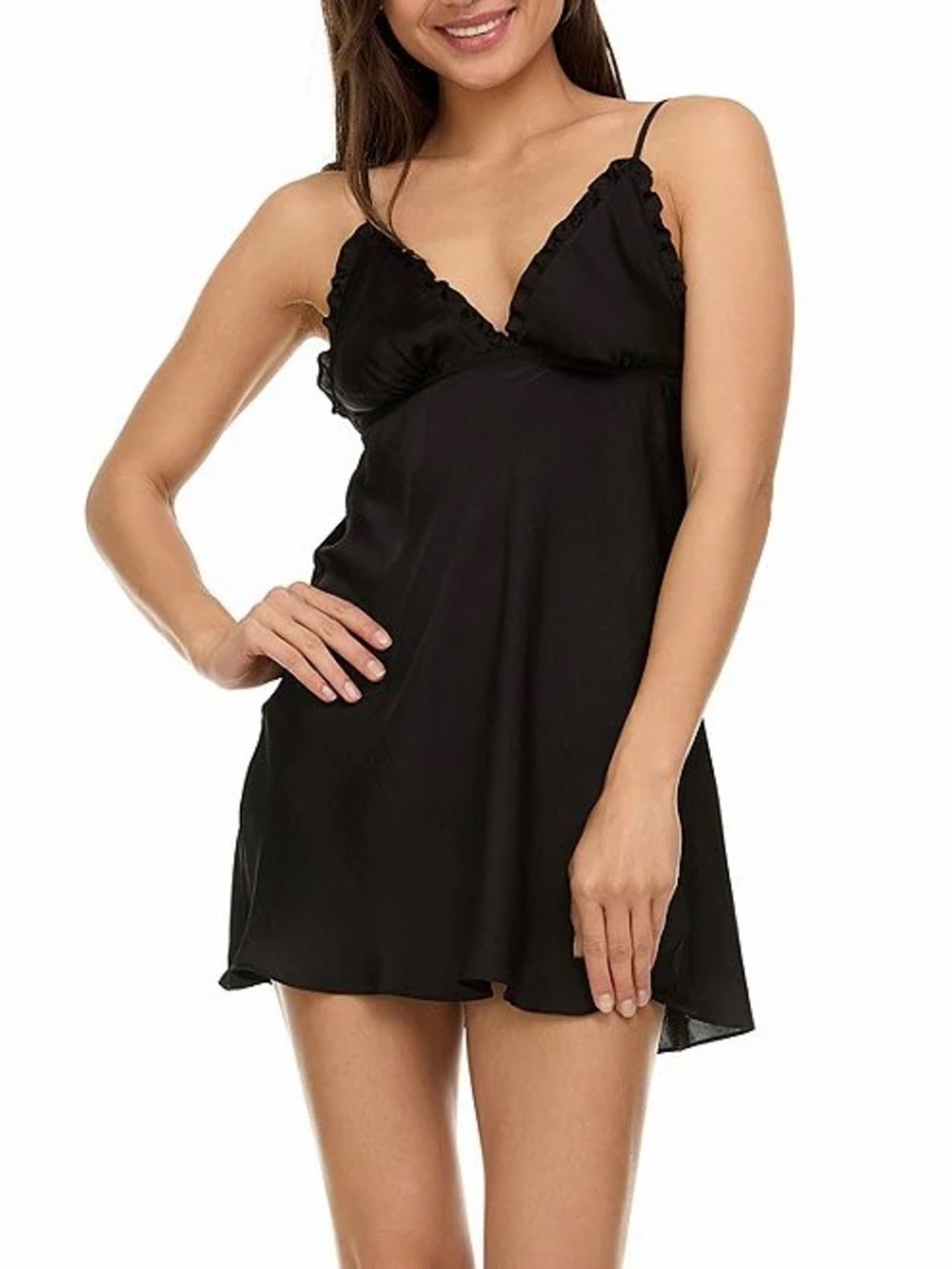 NWT Revolve Flora Nikrooz Sleeveless V Neck Solid Satin Chemise, Black – Small